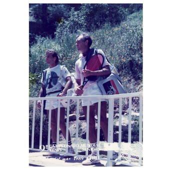 Gabe Harmat with Alvaro Fillol before match (1989 Vina Del Mar, Chile)