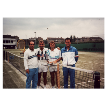 Gabe Harmat and Mike Rahav from Israel before win over no.1 team from Belgium, Glasgo, Scotland, 1990