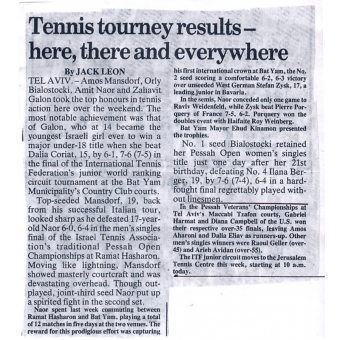 Tennis Tourney Results