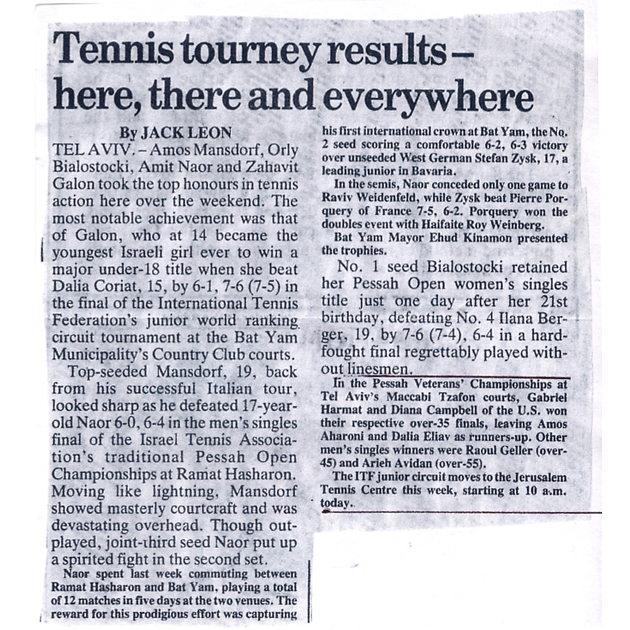 Tennis Tourney Results